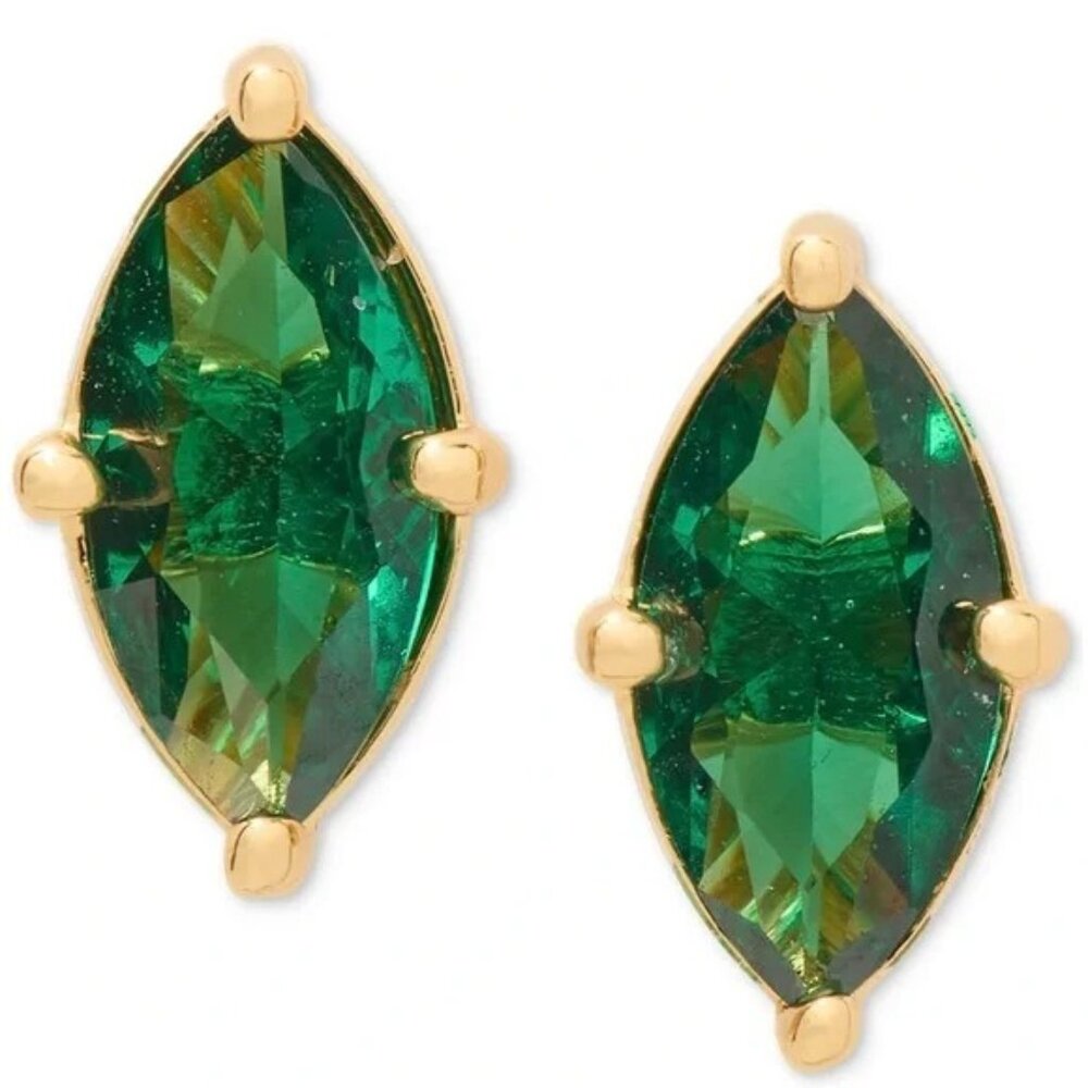 NWT Small Kate Spade Signature Solitaire Stud Earrings Green Emerald New Gold